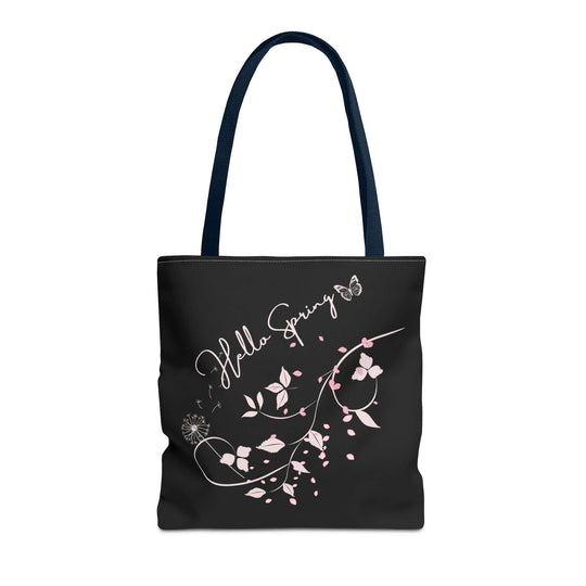 Spring Floral Tote Bag - Hello Spring Bags Printify 16" × 16'' Navy