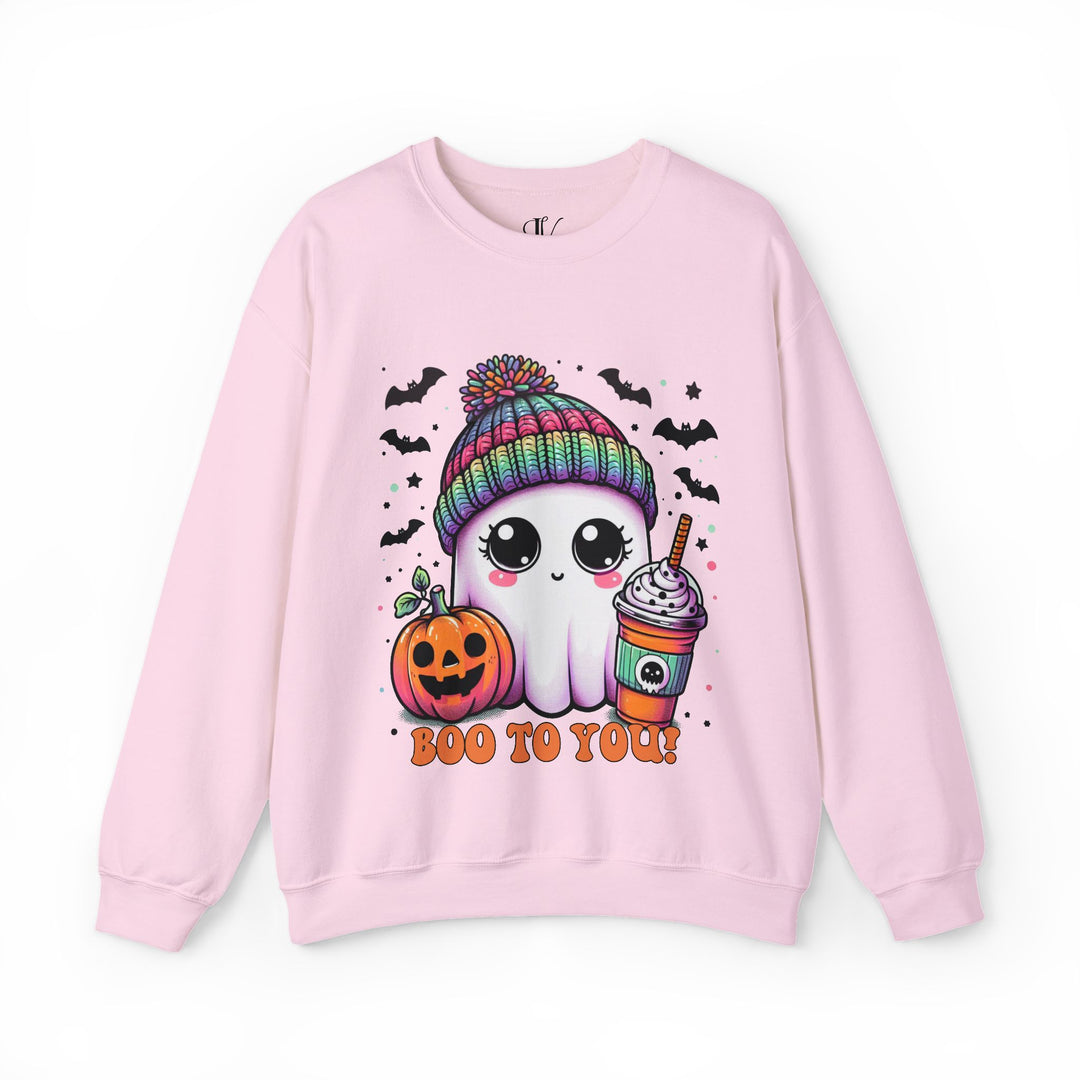 Cute Ghost Boo to You Halloween Sweatshirt Sweatshirt Printify S Light Pink