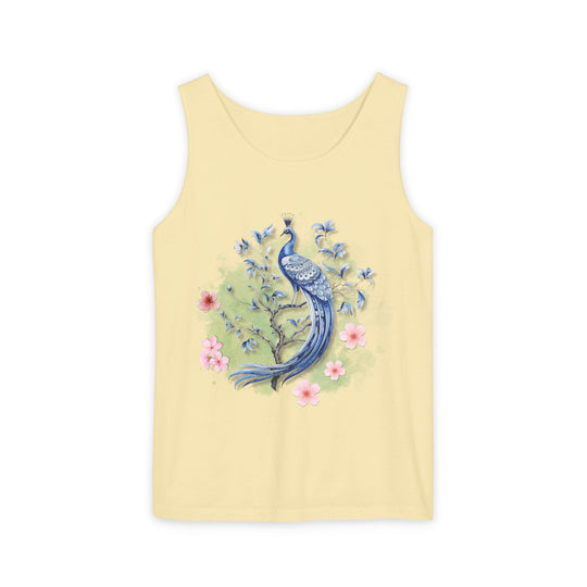 Tank Top - Elegant Blue Peacock and Pink Blossoms Tank Top Printify Butter S