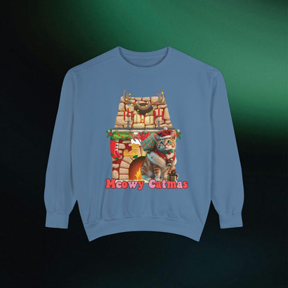 Funny Christmas Cat Sweatshirt | Meowy Christmas Cat Sweater | Christmas Gifts for Cat Lovers - Christmas Lights Shirt, Christmas Cats Shirt Sweatshirt Blue Jean S 