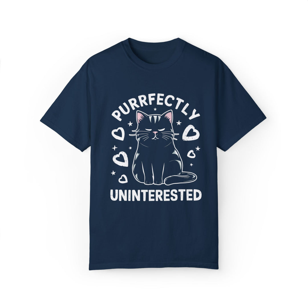 Cat Cartoon Unisex T-shirt - Purrfectly Uninterested T-Shirt Printify True Navy S