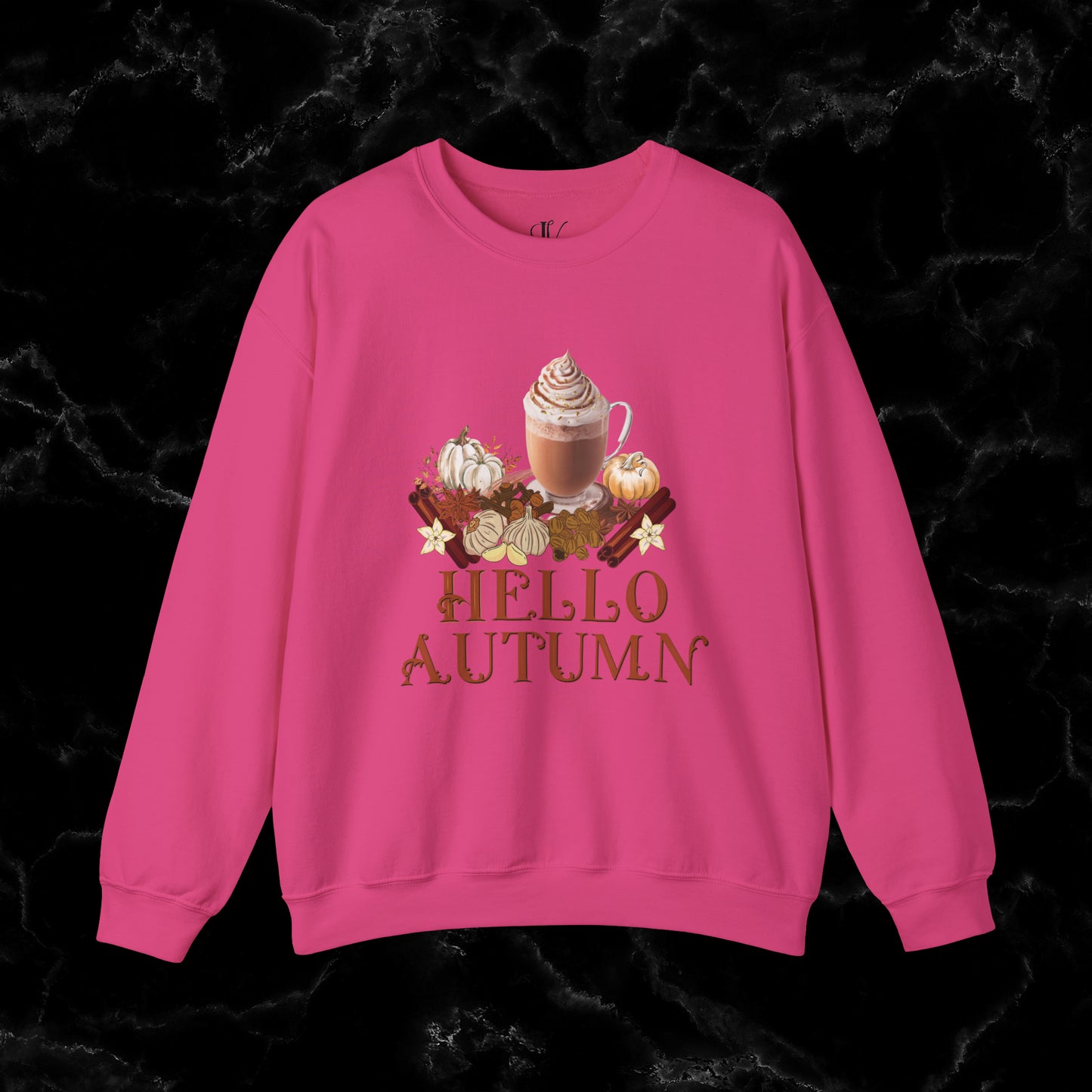 Hello Autumn Jumper | Pumpkin Spice Latte Leaves Sweatshirt - Fall Fashion Sweatshirt S Heliconia 