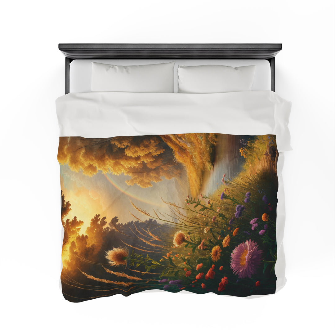 Plush Blanket - Impressionist Landscape with Rainbow All Over Prints Printify