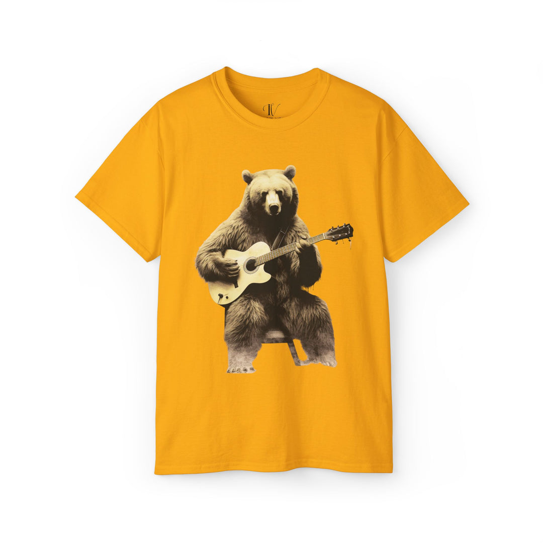 Bear Guitar Tee T-Shirt Printify Gold S