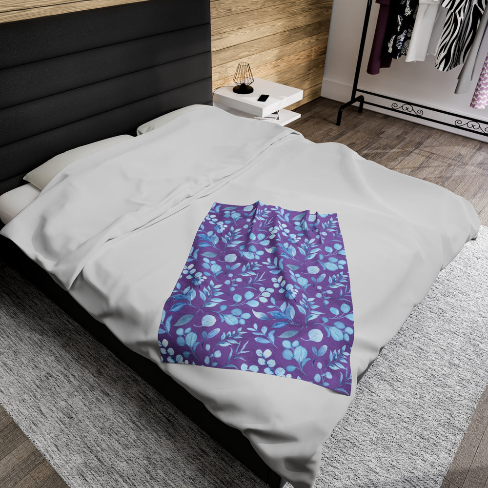 Velveteen Plush Blanket - Blue Floral Pattern Watercolor Style All Over Prints Printify 30" × 40"