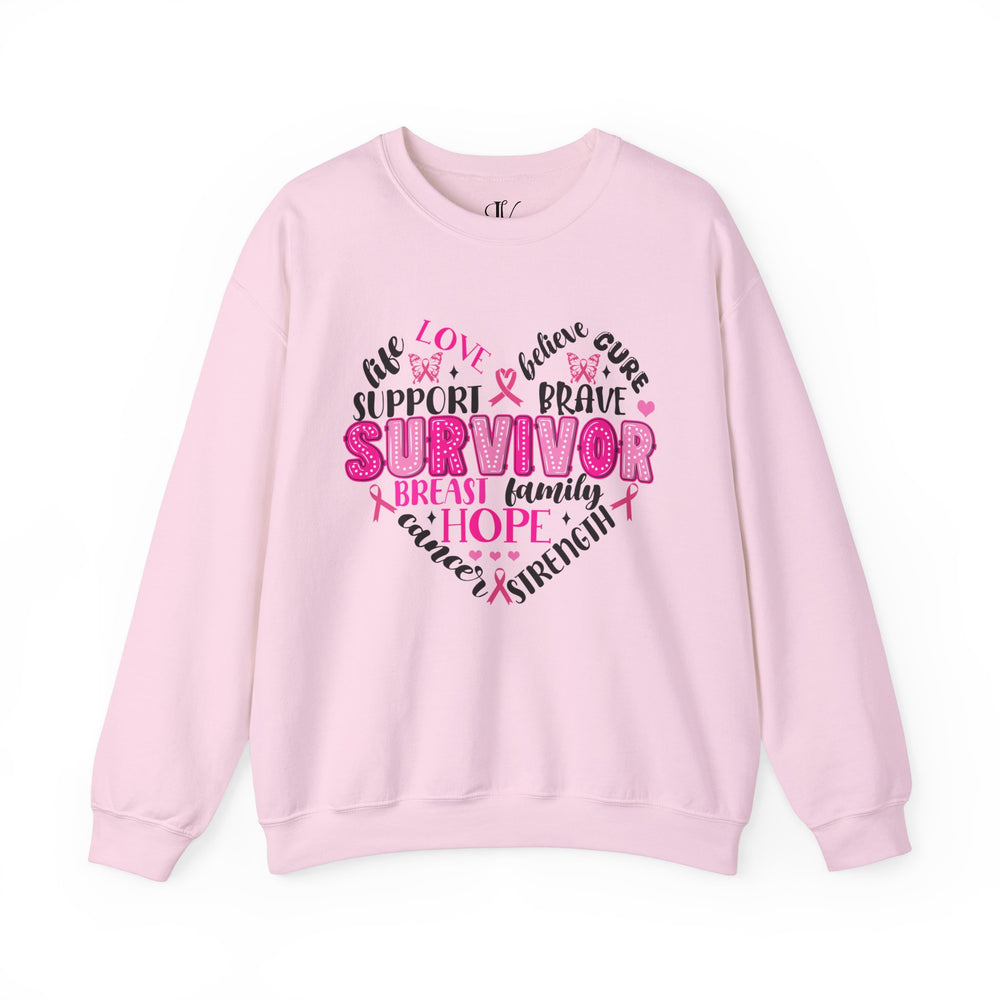 Breast Cancer Survivor Heart Sweatshirt Sweatshirt Printify S Light Pink