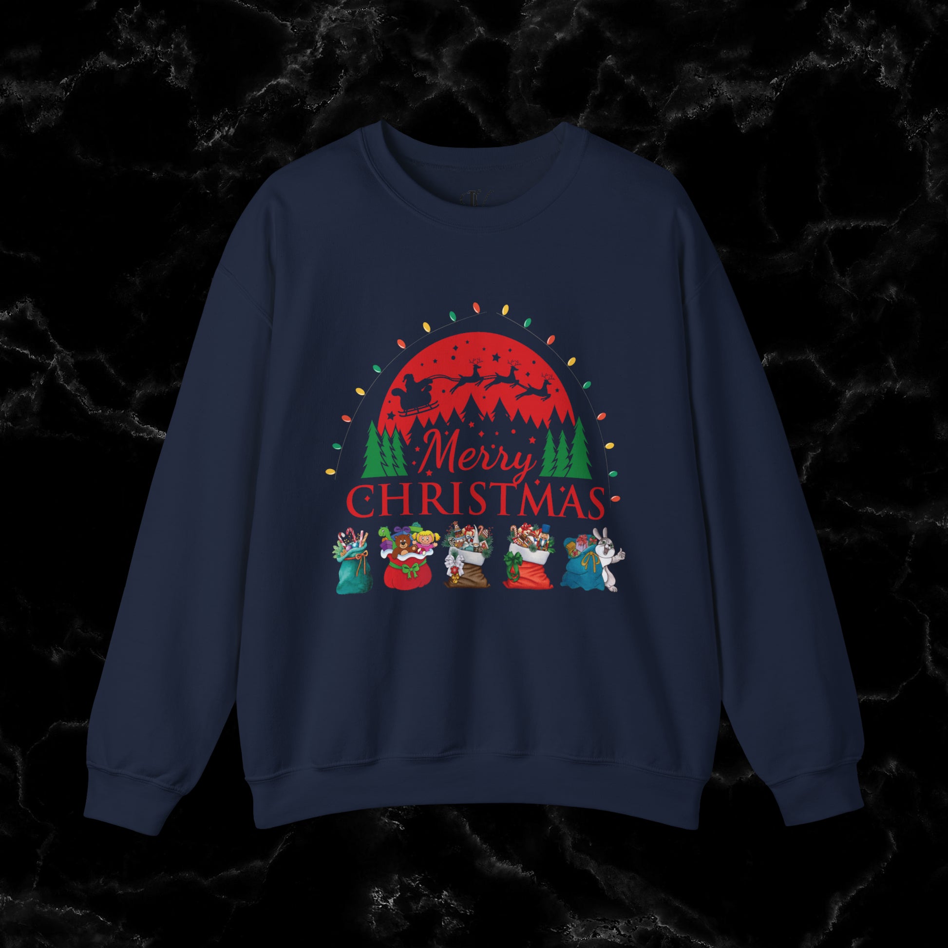 Merry Christmas Sweatshirt - Christmas Shirt with Santa and Festive Theme Sweatshirt S Navy 