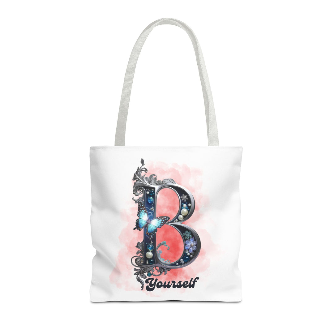 Elegant Feminine Tote Bag with Embellished 'B' and 'Yourself' Bags Printify 16" × 16'' White