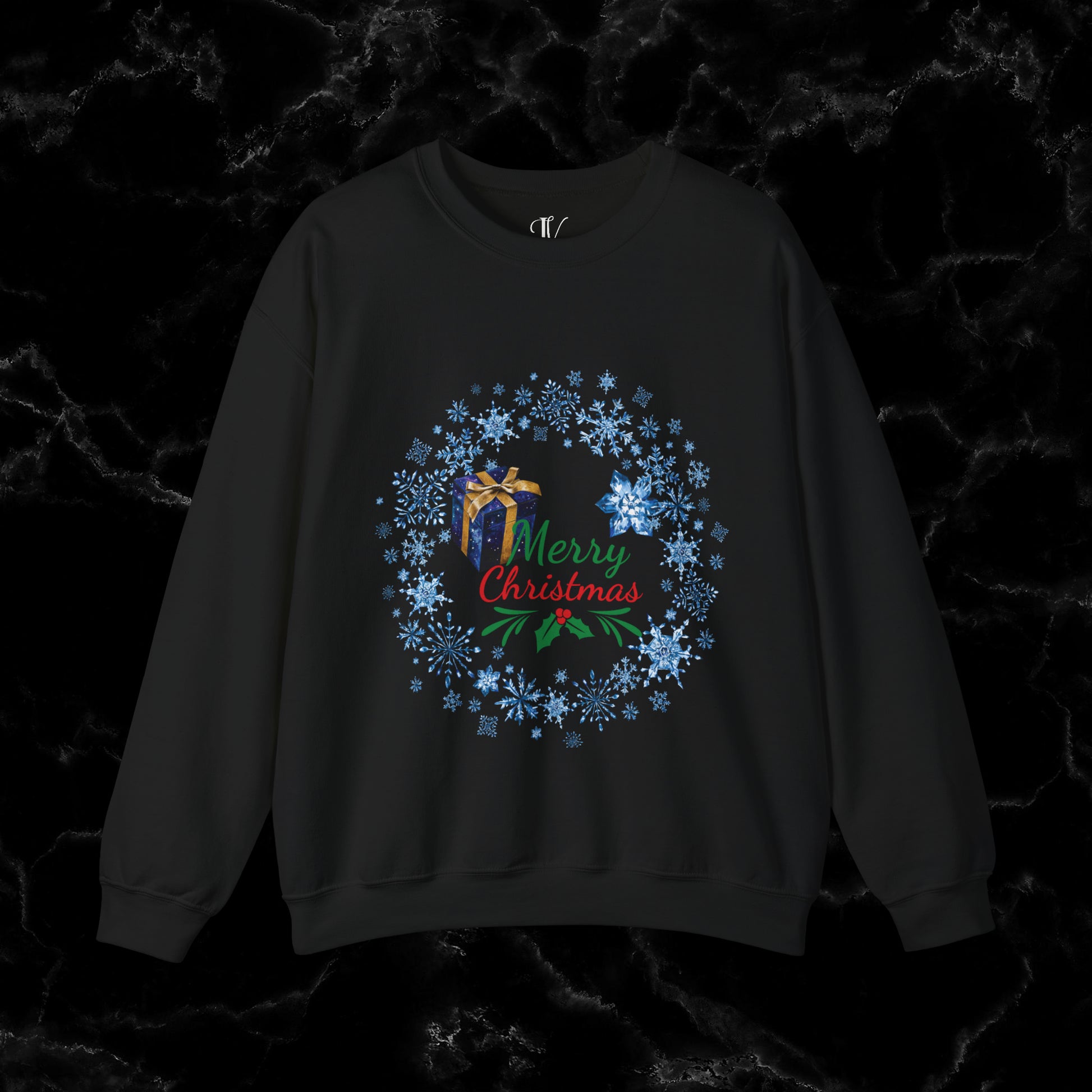 Merry Christmas Sweatshirt - Matching Christmas Shirt, Wreath Design, Holiday Gift Sweatshirt S Black 