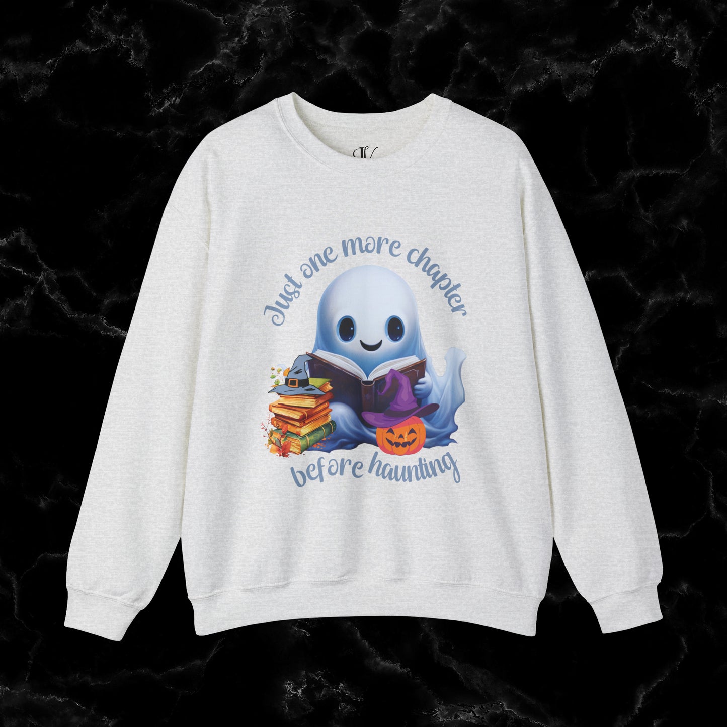 Just One More Chapter Sweatshirt | Book Lover Halloween Sweater - Librarian Sweatshirt - Halloween Student Sweater - Halloween Ghost Book Ghost Sweatshirt S Ash 