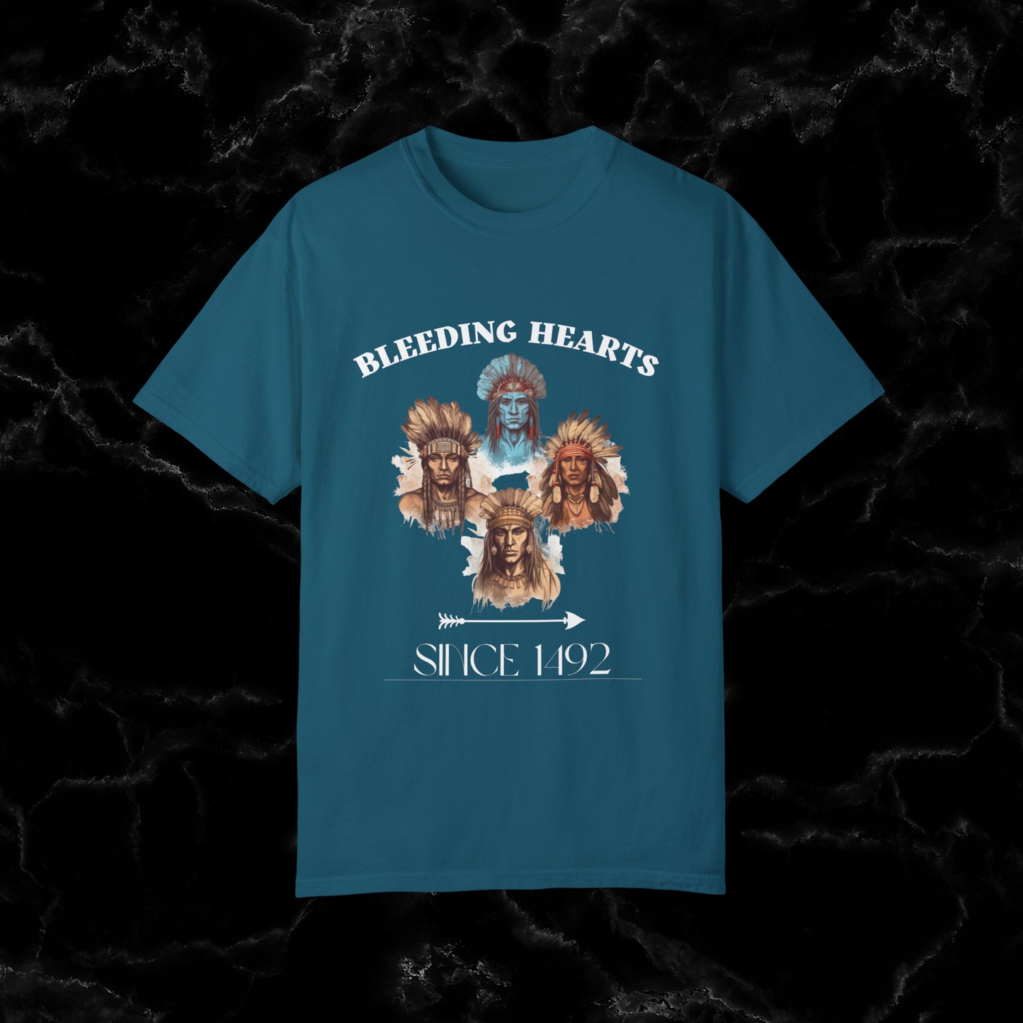 Native American Comfort Colors Shirt - Authentic Tribal Design, Nature-Inspired Apparel, 'Bleeding Hearts since 1492 T-Shirt Topaz Blue S 