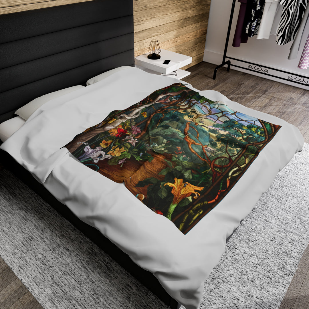 Plush Blanket - Vibrant Stained Glass Garden Scene All Over Prints Printify 50" × 60"