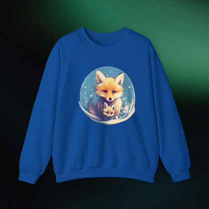 Vintage Forest Witch Aesthetic Sweatshirt - Cozy Fox Cottagecore Sweater with Mommy and Baby Fox Design Sweatshirt S Royal 