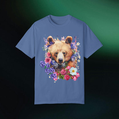 Floral Bear Shirt, Bear Shirt, Floral Bear Tee, Flower Bear Shirt, Animal Lover Tee, Bear Shirt, Bear Lover Gift, Wildlife Animals Tee T-Shirt Mystic Blue S 