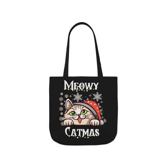 Funny Meowy Catmas Tote Bag Accessories Printify 16" × 16'' Black