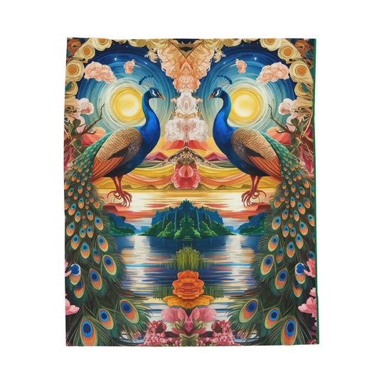 Plush Blanket - Surreal Peacock Tapestry