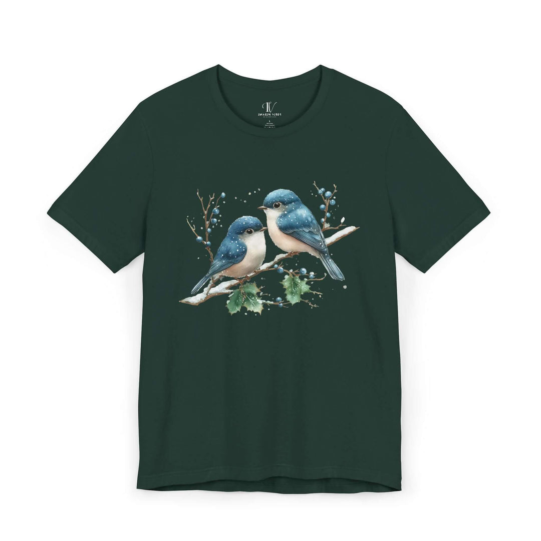 Winter Blue Jay Birds T-shirt T-Shirt Printify Forest XS