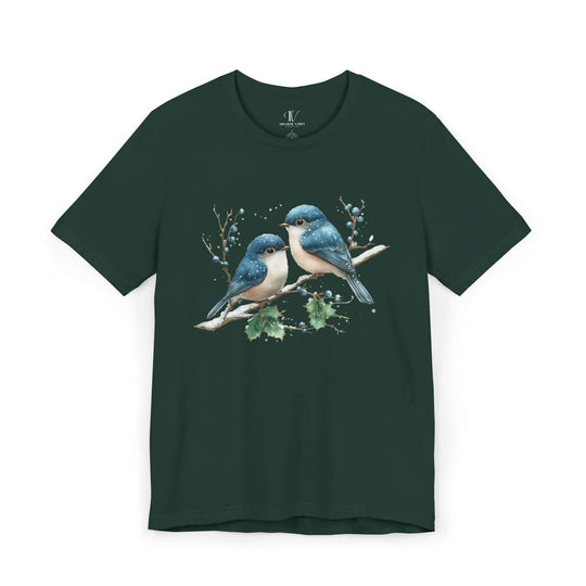 Winter Blue Jay Birds T-shirt T-Shirt Printify Forest XS