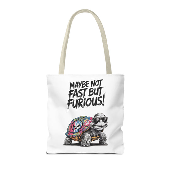 Funny Turtle Tote Bag - Maybe Not Fast But Furious Bags Printify 16" × 16'' Beige