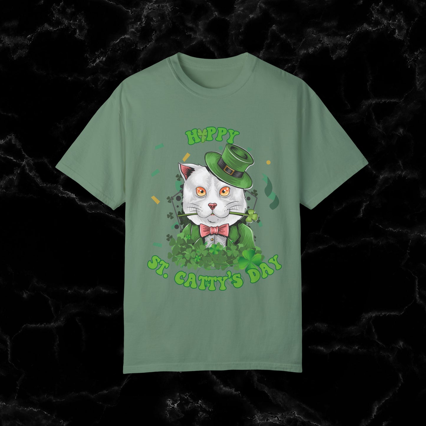 Happy St. Catty's Day Funny St. Patrick's Day Comfort Colors T-Shirt - St. Paddy's Day Shirt for Cat Lover St. Patty's Day Fun T-Shirt Light Green S 