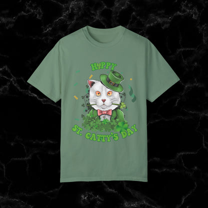 Happy St. Catty's Day Funny St. Patrick's Day Comfort Colors T-Shirt - St. Paddy's Day Shirt for Cat Lover St. Patty's Day Fun T-Shirt Light Green S 