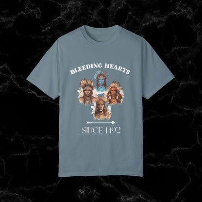 Native American Comfort Colors Shirt - Authentic Tribal Design, Nature-Inspired Apparel, 'Bleeding Hearts since 1492 T-Shirt Ice Blue S 