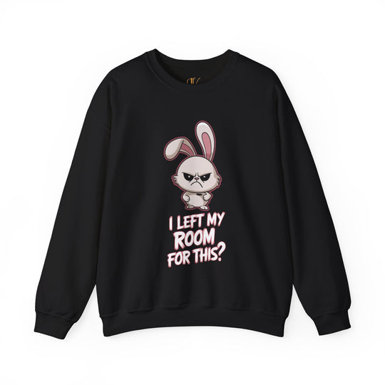 Crewneck Sweatshirt - 'I Left My Room For This' Bunny Sweatshirt Printify S Black