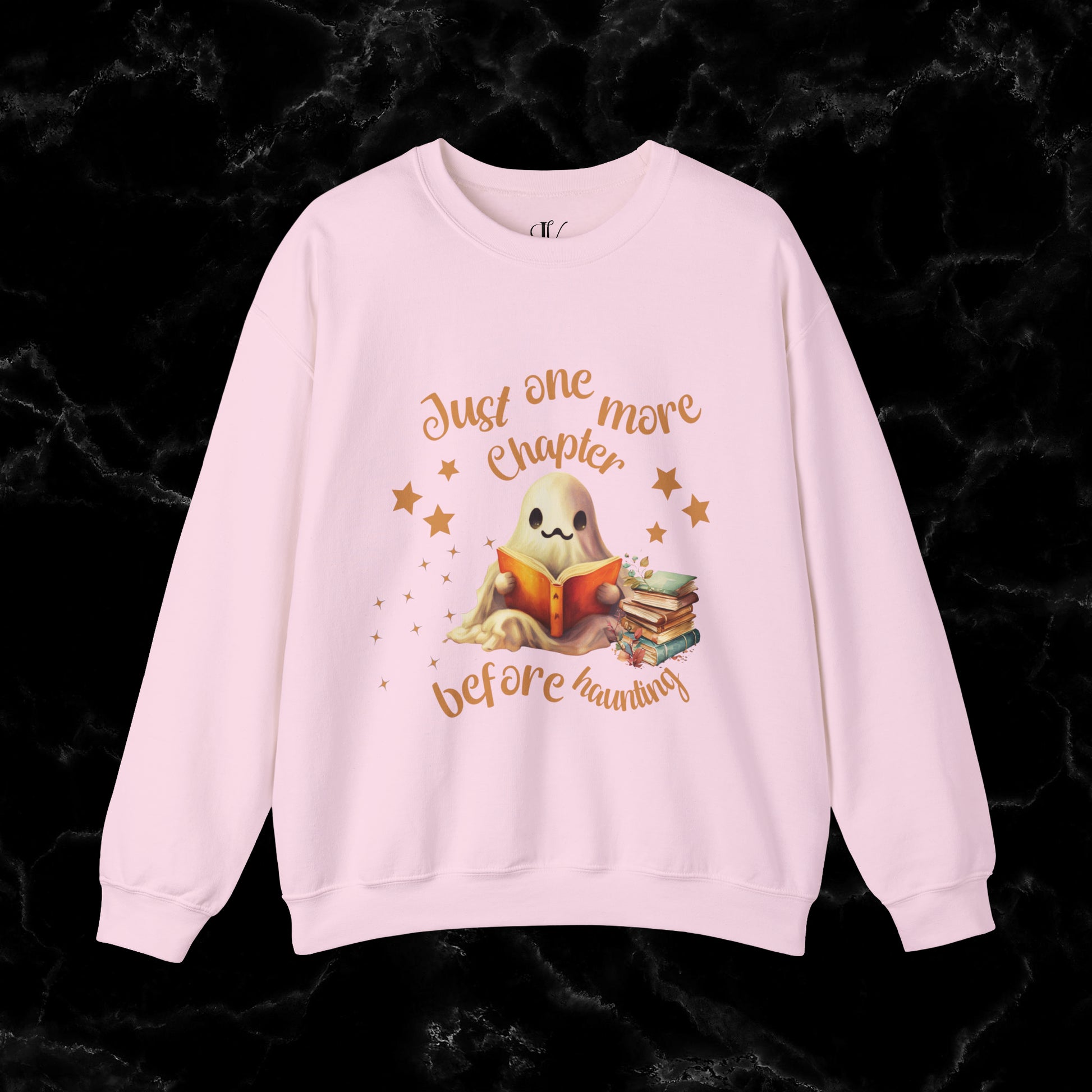 Just One More Chapter Sweatshirt | Book Lover Halloween Sweater - Librarian Sweatshirt - Halloween Student Sweater - Halloween Ghost Book Ghost Sweatshirt S Light Pink 