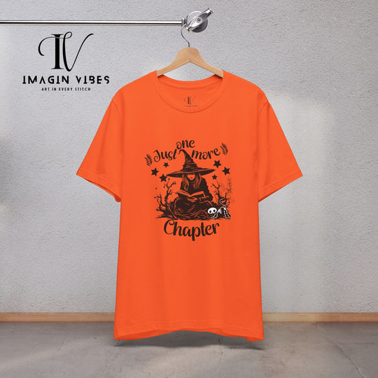 "Just One More Chapter" Witch Tee: Spooky & Bookish Halloween Shirt T-Shirt Orange XS 