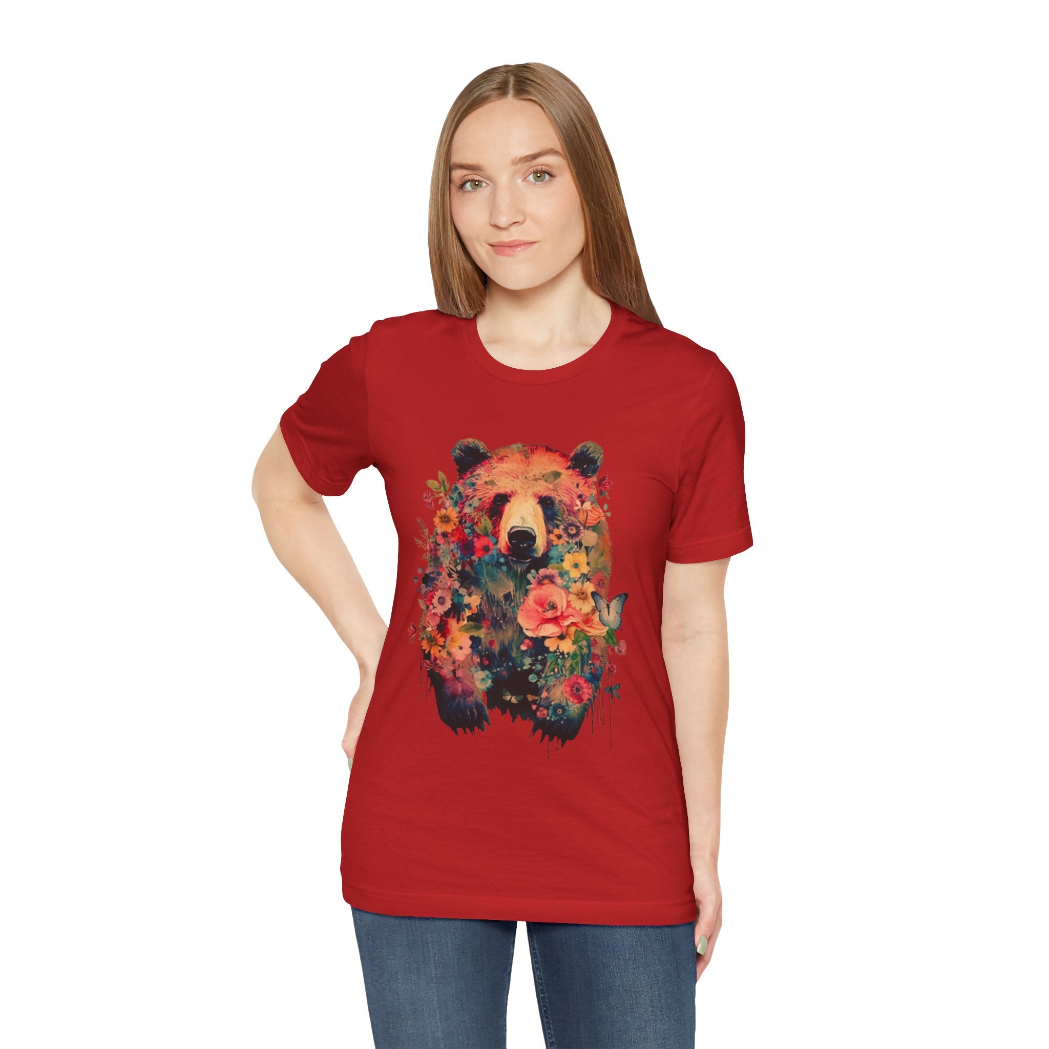 Bear Face Floral Tee T-Shirt Printify