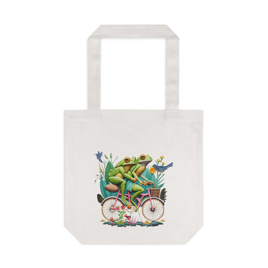 Froggy Tandem Tote – Pedal into Whimsy Bags Printify One size Cream