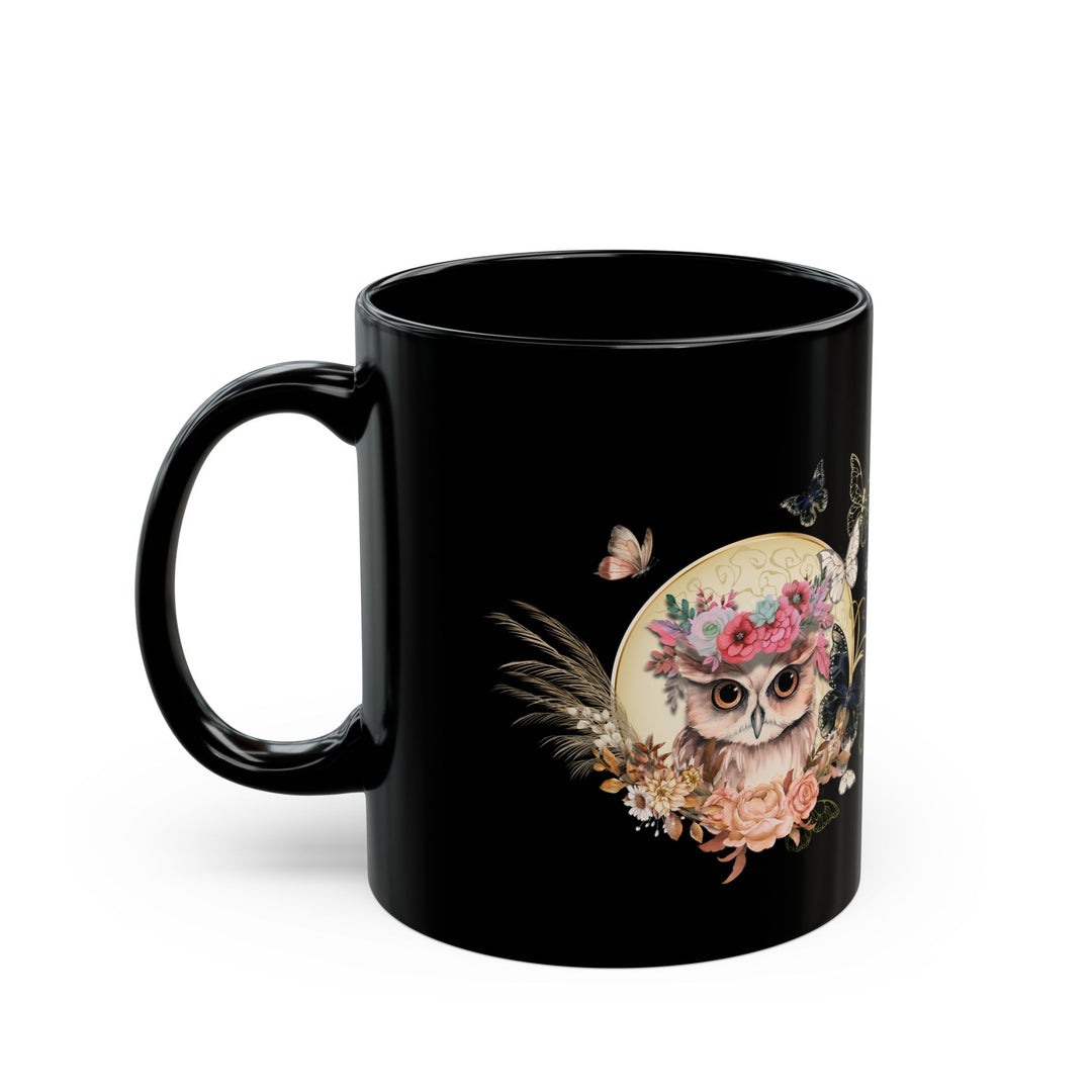 Black Mug - Playful and Whimsical Owl- 11oz/15oz Mug Printify