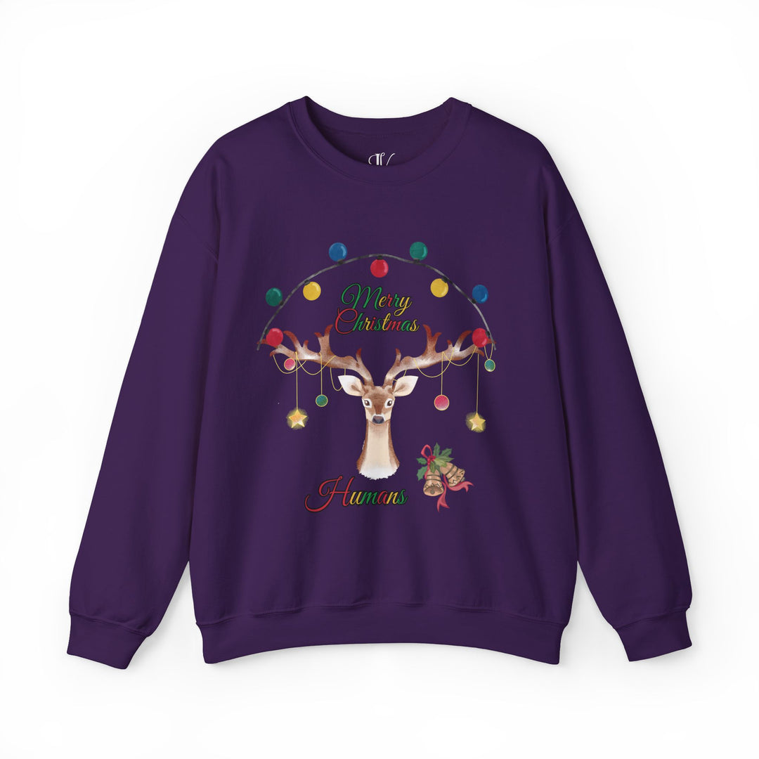 Merry Christmas Reindeer Sweatshirt Sweatshirt Printify S Purple