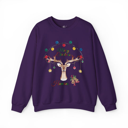 Merry Christmas Reindeer Sweatshirt Sweatshirt Printify S Purple