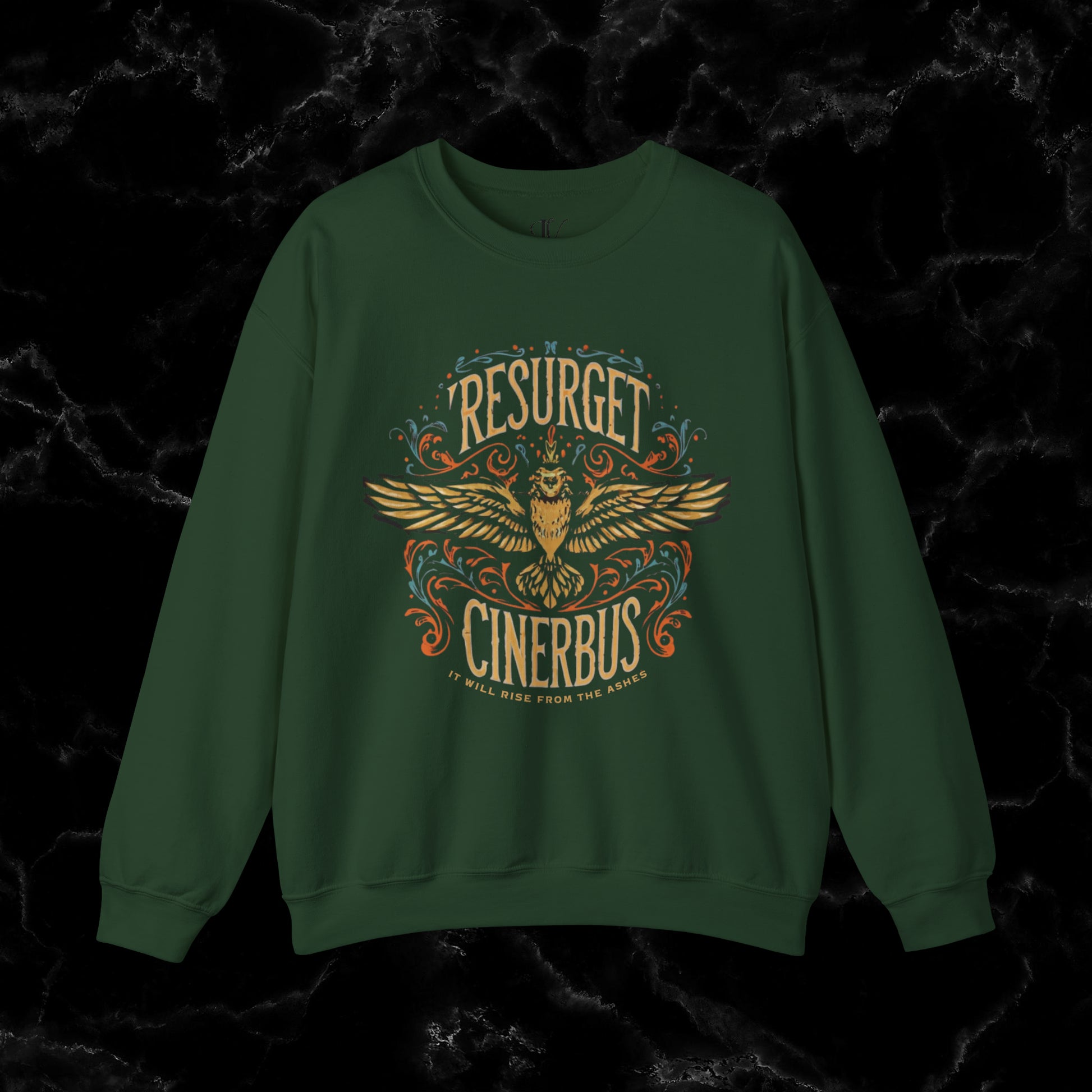 Resurget Cineribus Unisex Crewneck Sweatshirt - Latin Inspirational Gifts for Sports Football Fans Sweatshirt S Forest Green 