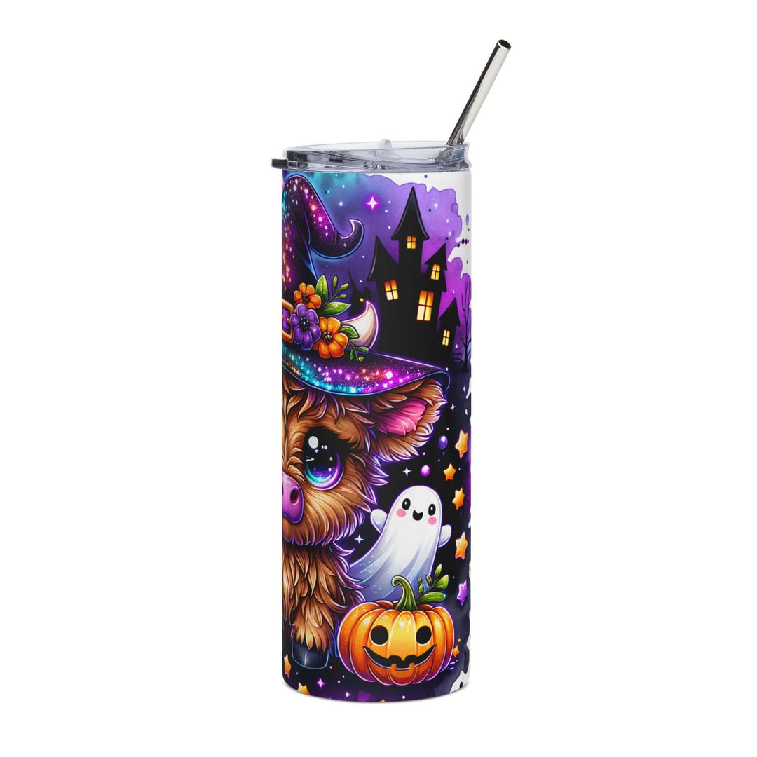 Cute Witch Highland Cow Halloween Stainless Steel Tumbler, 20oz Mug Printify