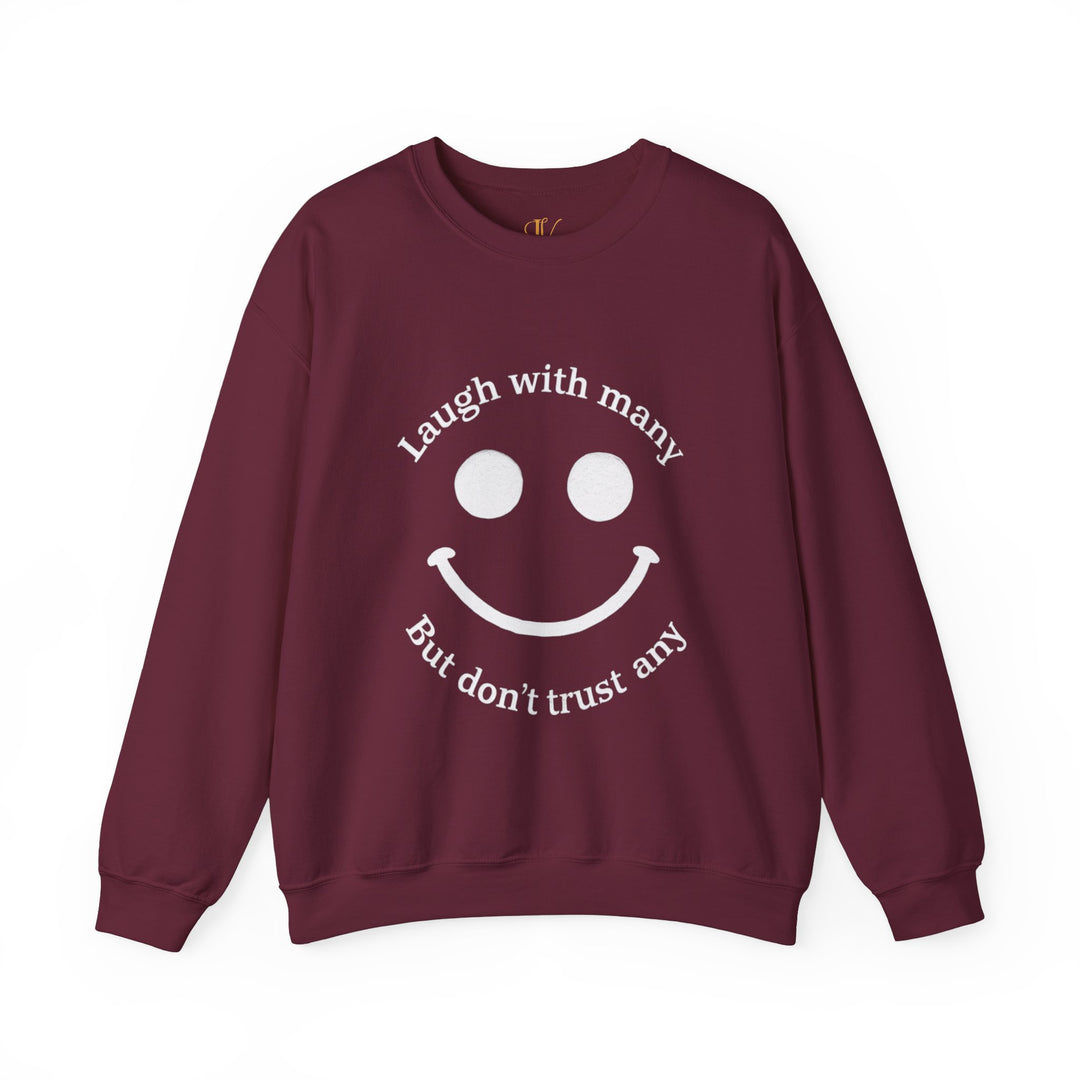 Minimalist Sweatshirt - 'Laugh with many, But don't trust any' Sweatshirt Printify S Maroon