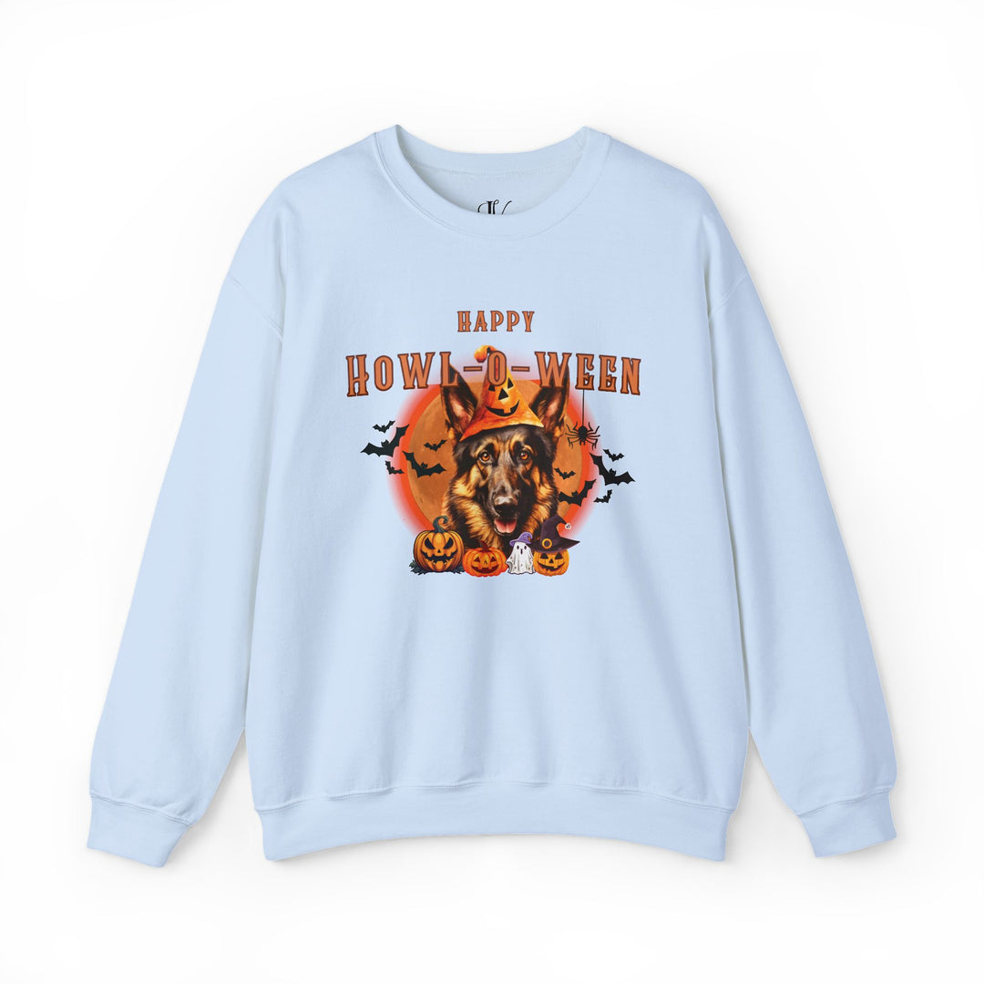 Howl-oween German Shepherd Sweatshirt: Spooky Dog Shirt for Dog Lovers Sweatshirt Printify S Light Blue