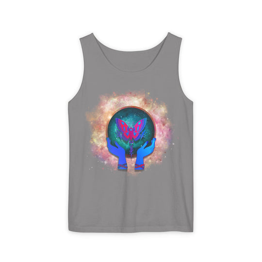 Cosmic Butterfly Unisex Tank Top - Mystical and Spiritual Tank Top Printify Grey S