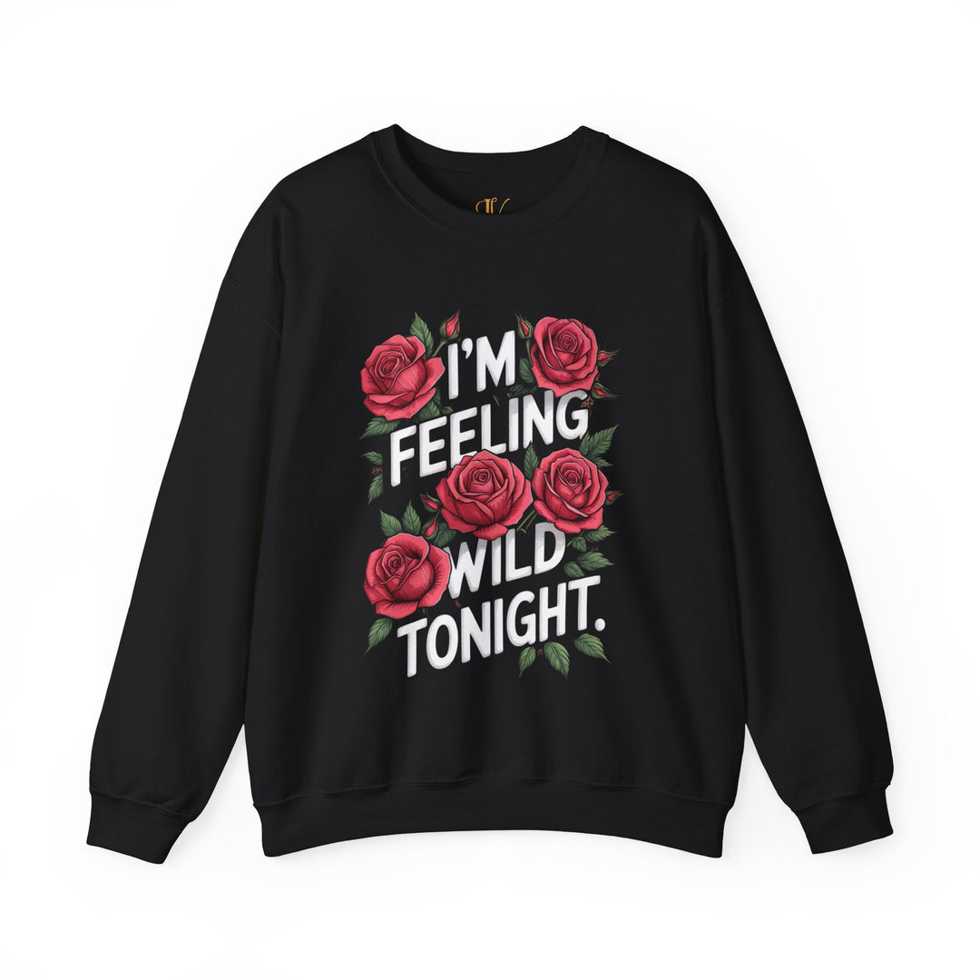 Wild Tonight Sweatshirt with Red Roses Sweatshirt Printify S Black