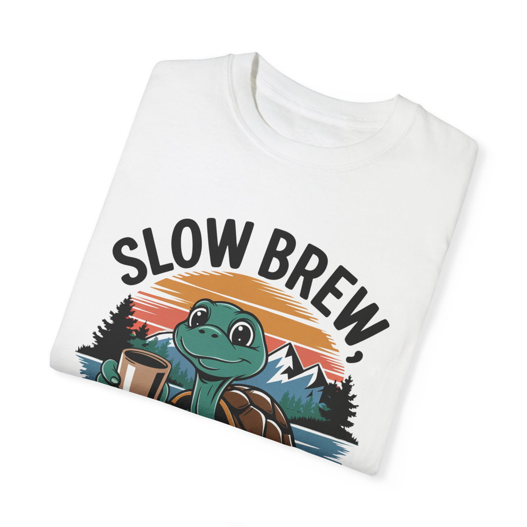 T-shirt Slow Brew, Fast Mood Turtle Coffee T-Shirt Printify