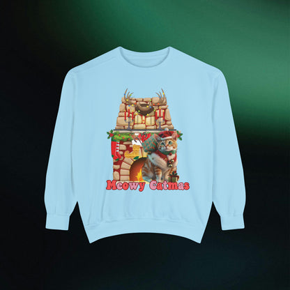 Funny Christmas Cat Sweatshirt | Meowy Christmas Cat Sweater | Christmas Gifts for Cat Lovers - Christmas Lights Shirt, Christmas Cats Shirt Sweatshirt Chambray S 