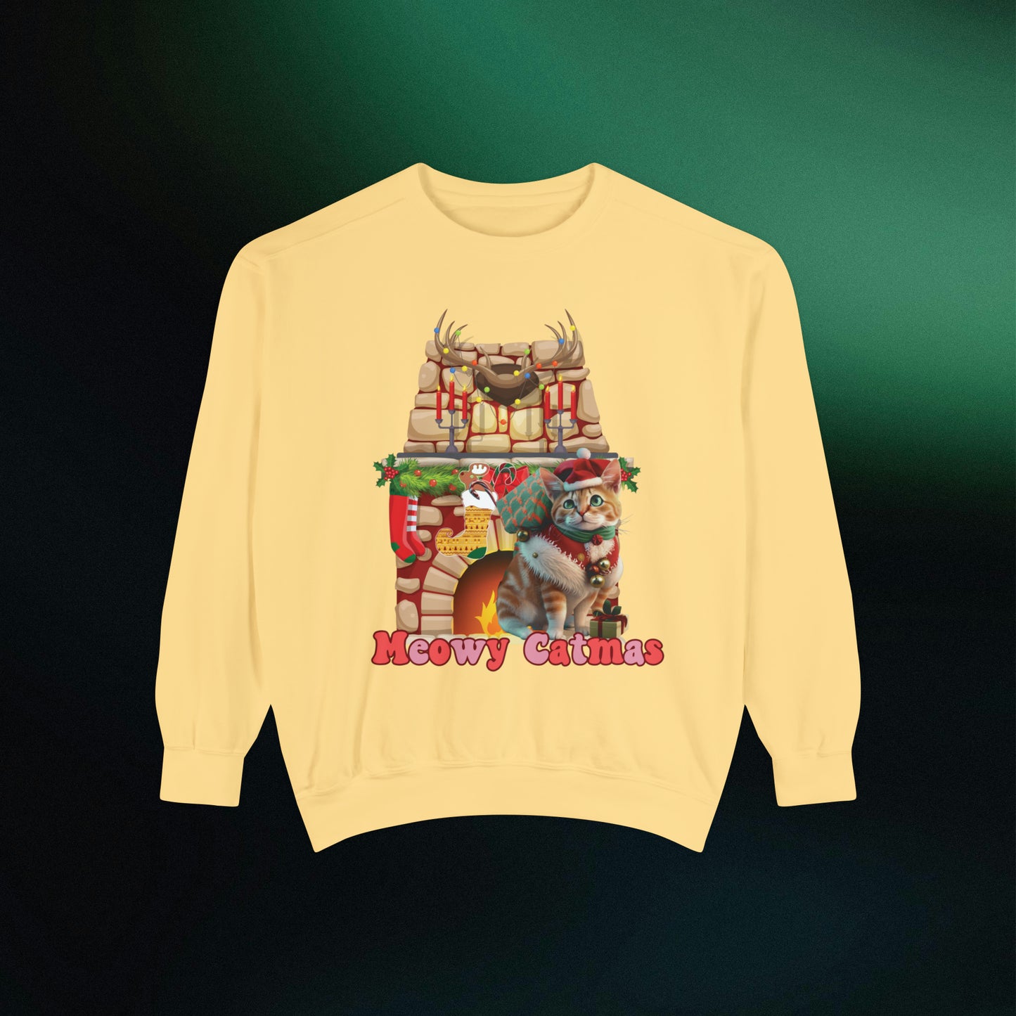Funny Christmas Cat Sweatshirt | Meowy Christmas Cat Sweater | Christmas Gifts for Cat Lovers - Christmas Lights Shirt, Christmas Cats Shirt Sweatshirt Butter S 