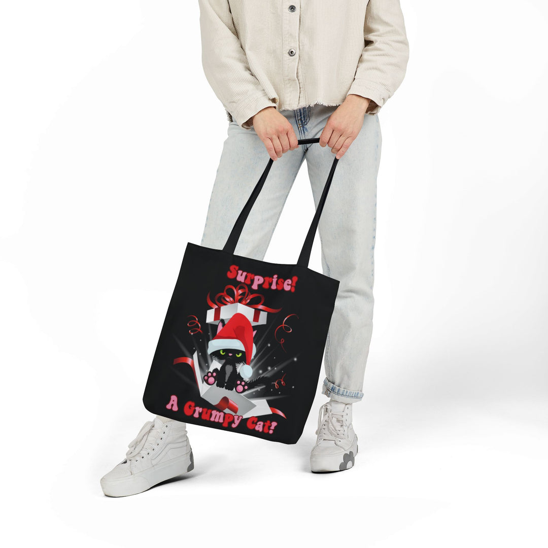 Canvas Tote Bag Grumpy Cat Christmas Surprise Accessories Printify
