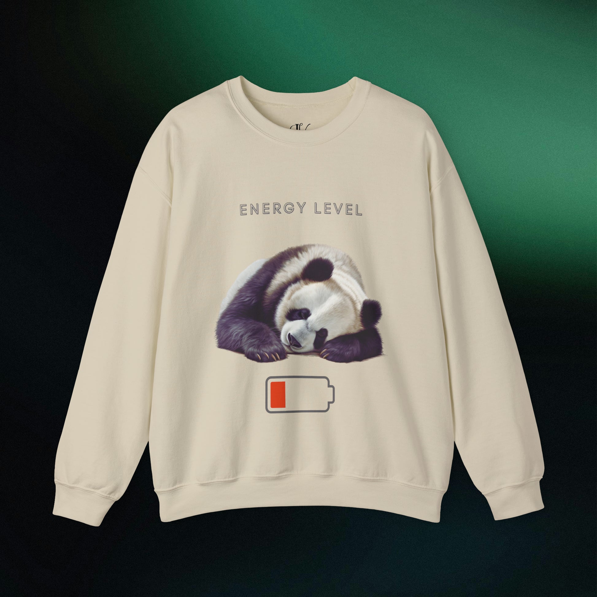 Energy Level Panda Unisex Heavy Blend Crewneck Sweatshirt Sweatshirt S Sand 