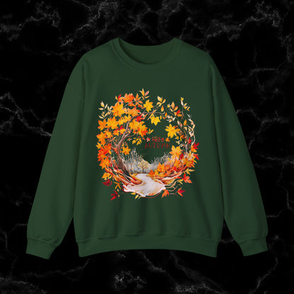 Hello Autumn Sweatshirt | Fall Design | Fall Seasonal Sweatshirt | Autumn Design For Fall Lover Sweatshirt S Forest Green 