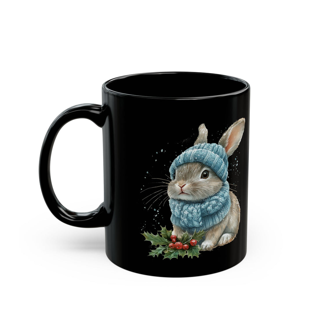 Cute Winter Watercolor Bunny Black Mug