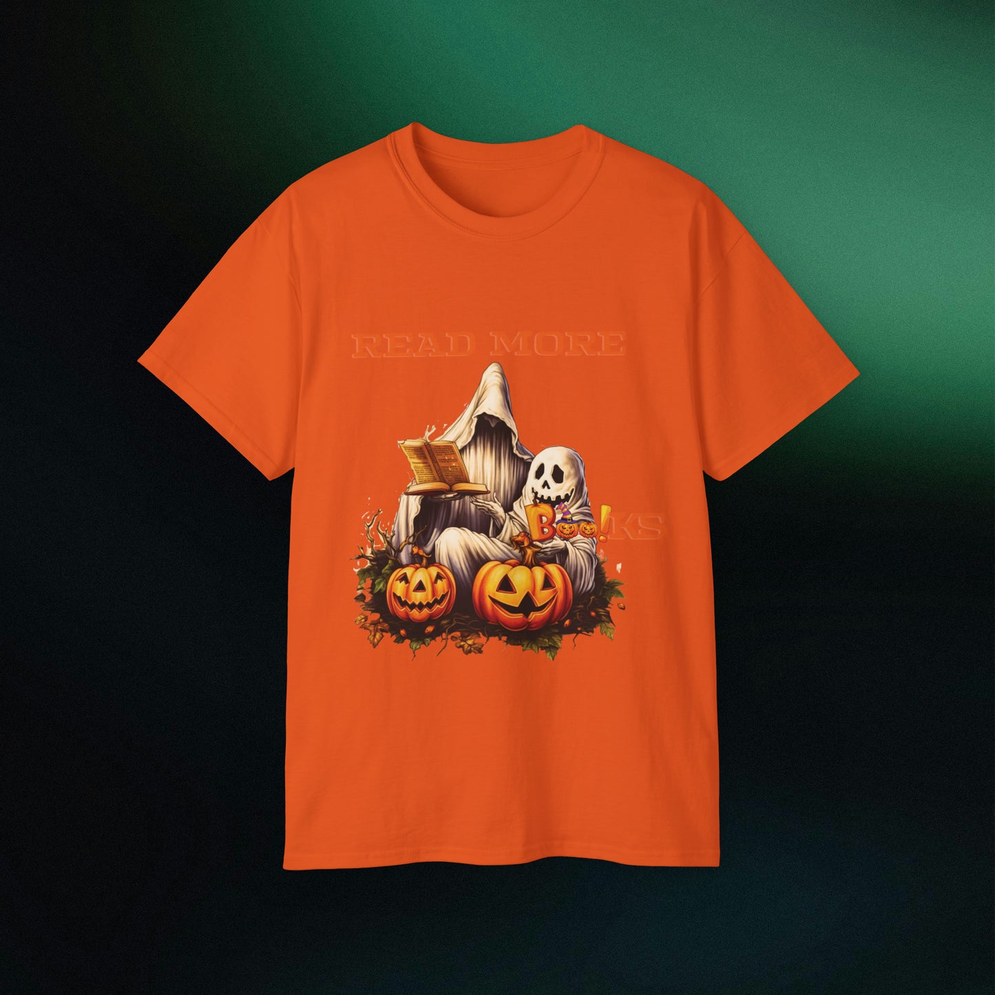 Ghosts Reading Books Halloween Tee | Unisex Ultra Cotton Classic Fit | Read More Books T-Shirt Orange S 