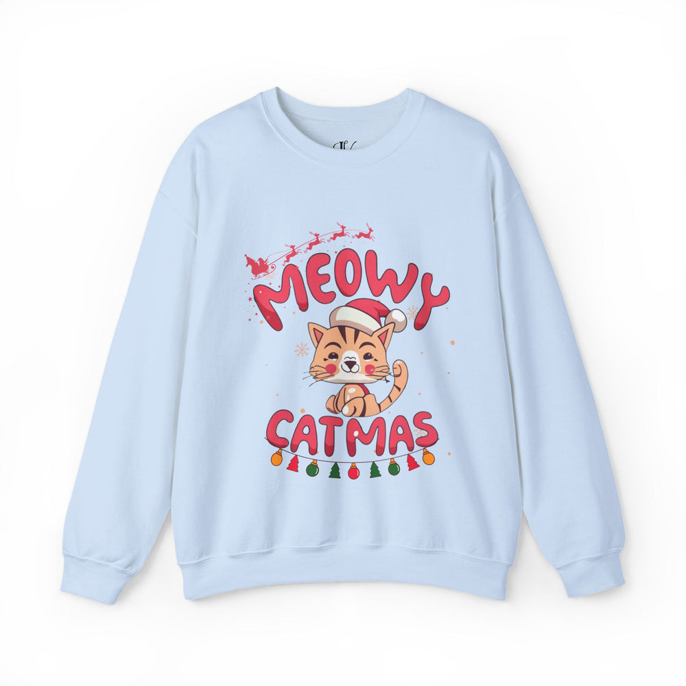 Funny Meowy Catmas Crewneck Sweatshirt Sweatshirt Printify S Light Blue