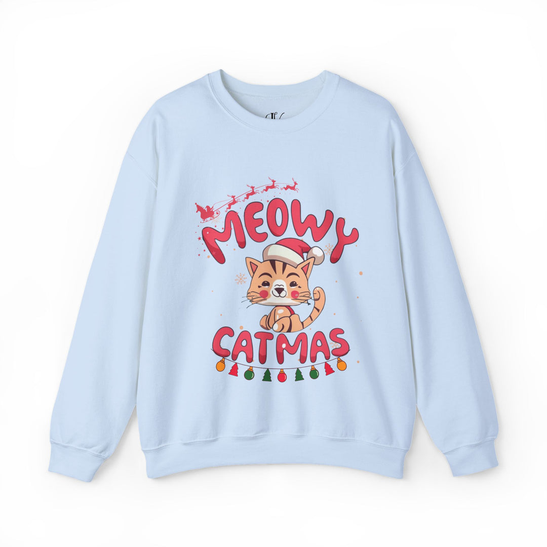 Funny Meowy Catmas Crewneck Sweatshirt Sweatshirt Printify S Light Blue